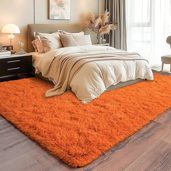 5'x7' Super Fluffy Rug for Bedroom, Modern Shag Orange Area Rugs, Soft and Cozy Plush Large Carpet for Kids, Girls Boys and Teens Decorations for Living Room Dorm Nursery Classroom, Orange