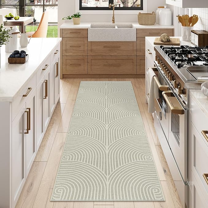 Tiffasea Washable Runners for Hallways 2.6'x8', Beige Kitchen Runner Cotton Woven Entry Mat Long Bathroom Rug Reversible Carpet Runner Modern Floor Rug for Entryway Indoor Mudroom Outdoor