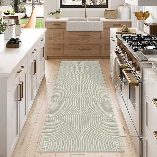 Tiffasea Washable Runners for Hallways 2.6'x8', Beige Kitchen Runner Cotton Woven Entry Mat Long Bathroom Rug Reversible Carpet Runner Modern Floor Rug for Entryway Indoor Mudroom Outdoor