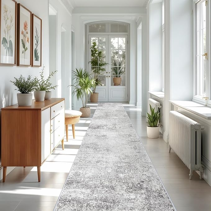 Washable 3x16 Hallway Runner Rug - Runner Rugs Modern Stain Resistant Indoor Mat Rug Runner for Laundry, Bedroom Non Slip Rubber Backing Thin Hallway Runner Rug Low Pile Carpet 3x16 Grey