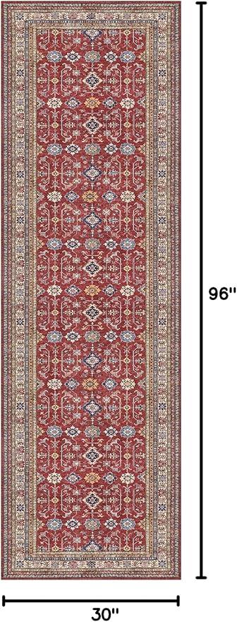 Rugland 2'6x8' Runner Rug - Stain Resistant Entryway Rug, Anti Slip Backing Hallway Runner Rug, Vintage Tribal Area Rugs(TPR10-Burgundy, 2'6x8')