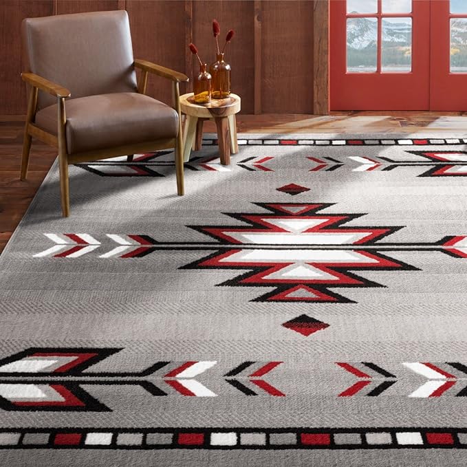 Home Dynamix Premium Sagrada Southwestern Geometric Area Rug, Grey/Red, 5'2"x7'4"