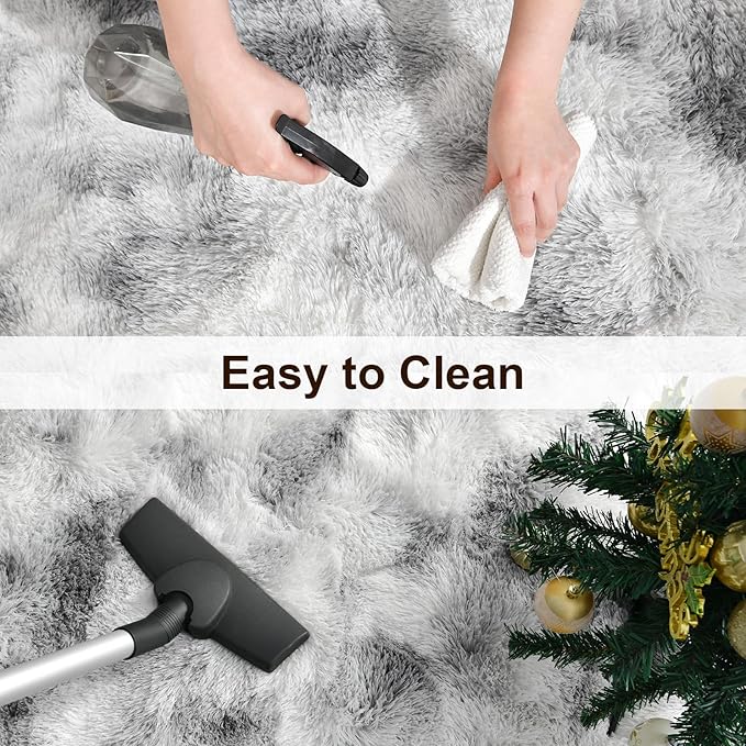 TWINNIS Super Soft Shaggy Rugs Fluffy Carpets 7x10 Feet, Indoor Modern Plush Area Rugs for Living Room Bedroom Kids Room Nursery Home Decor, Upgrade Anti-Skid Fuzzy Rug, Grey and White