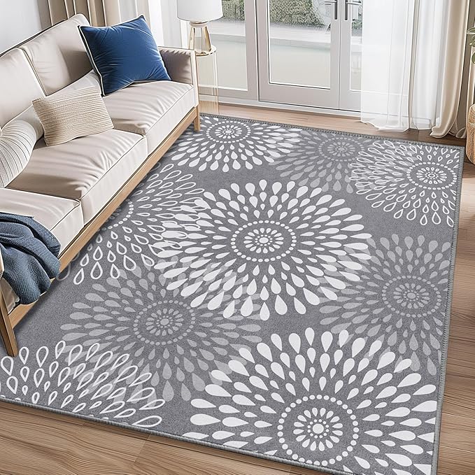 LuxStep Area Rug, 6'x9' Entryway Rug, Non-Slip Washable Hallway Runner Rug, Ultra-Thin Foldable Indoor Carpet for Kitchen Bedroom Bathroom, Grey