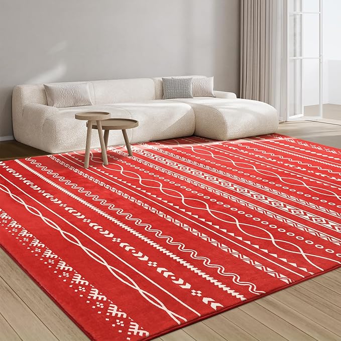 Softlife Christmas Red Area Rug for Living Room, 4x6 Moroccan Neutral Carpet Non-Slip Printed Distressed Rugs Soft Bedroom Rug Throw Geometric for Kitchen Hallway Dining Room