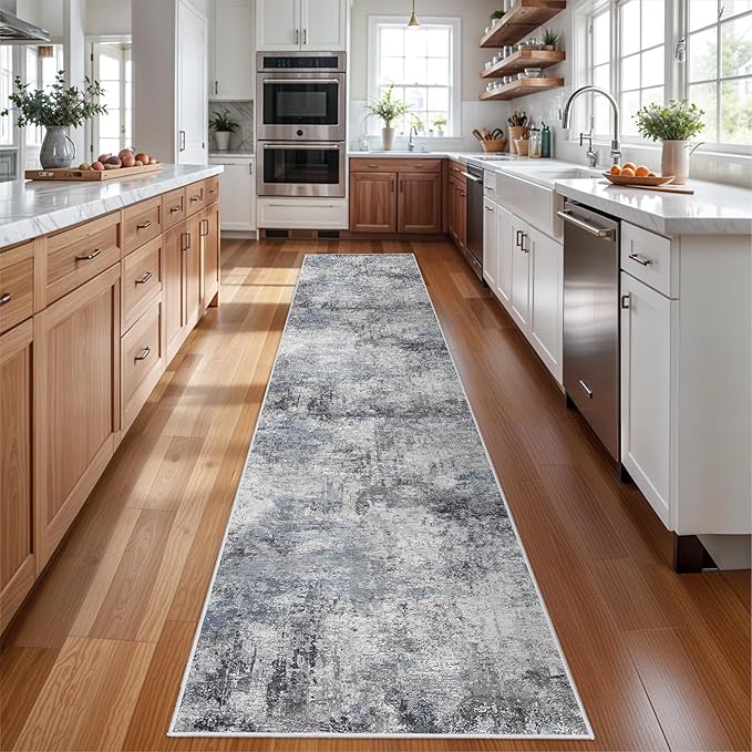 RUUGME Hallway Runner Rug 3x14 - Runner Rug Stain Resistant for Living Room Non Slip Indoor Entryway Rubber Backing Carpet Bedroom Kitchen Distressed Floor Decor Mat Machine Washable 3x14 Blue