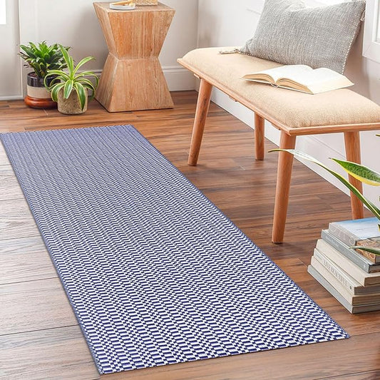 KOZYFLY Washable Runner Rug 2x6 ft Hallway Kitchen Runner Rugs with Rubber Backing Bobo Navy and White Entryway Runner Indoor, Carpet Runners for Hallway Kitchen Entryway Bedroom