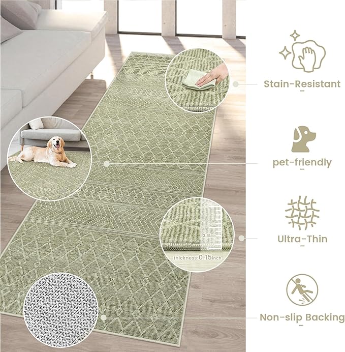 2x6 Runner Rug: Washable Boho Hallway Geometric Moroccan Throw Rug Neutral Modern Farmhouse Indoor Soft Non Slip Ultra Thin Printed Pattern Rugs for Kitchen Bedroom Laundry (Brown, 2'x6')