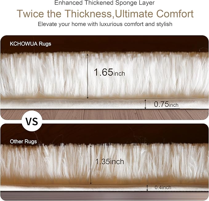 Thick Area Rug 5x7 Cream White Fluffy Shag for Girl Bedroom,Ultra Soft Plush Fuzzy Washable Thickened Non-Slip Floor Carpet,Modern Furry Shaggy Rug for Living Room Nursery Kids Boy Dorm,Ivory