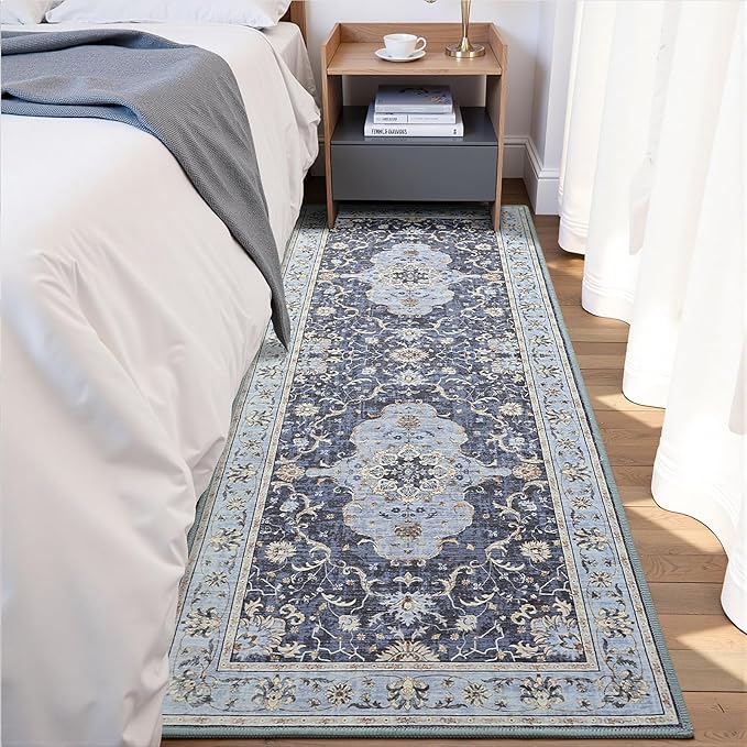 Vasofe Hallway Runner Rug 2x6,Vintage Washable Kitchen Runner Area Rugs with Rubber Backing Non Slip Print Carpet for Entryway,Laundry Room,Bathroom,Home Decor,Navy Blue