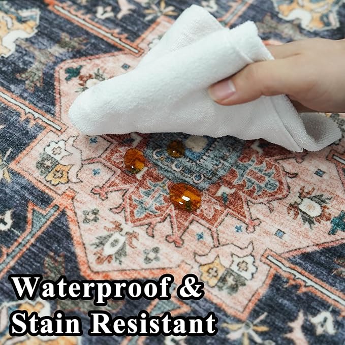RUUGME Washable 9X12 Area Rugs - Large Boho Rugs for Living Room Stain Resistant Carpet Vintage Tribal Rugs for Bedroom Kitchen Bathroom with Non Slip Backing Home Decor Floor Decoration Mat 9x12 Red