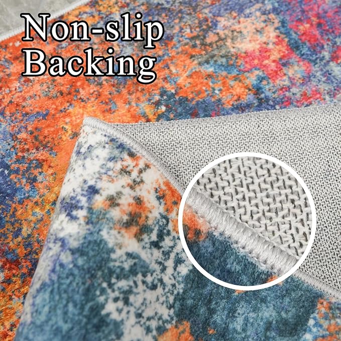Washable Area Rug 10x12 Abstract - Large Soft Rugs for Living Room Modern Colorful Indoor Mat Non Slip Low Pile Carpet for Bedroom Stain Resistant Thin Floor Mats for Dining Room 10x12 Colorful/Multi