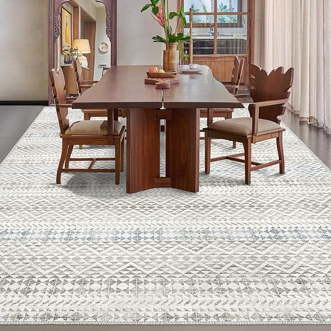 8'x10' Machine Washable Vintage Design Area Rug - Non Slip, Stain Resistant for Home, Office, Machine Washable Area Rugs 8x10 for Living Room (Grey Blue Cream 8x10)