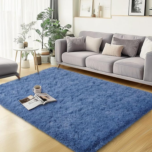3x5 Area Rug for Bedroom, Fluffy Soft Blue Shag Rugs for Living Room, Small Fuzzy Plush Shaggy Carpets for Boys and Girls Dorm Room Home Decor (3ft x 5ft, Blue)
