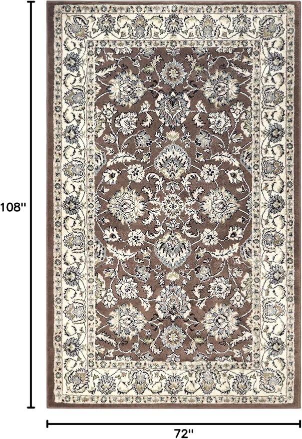 Superior Indoor Area Rug, with Jute Backing, Chic Bordered Floor Decor for Living Room, Bedroom, Office, Entryway, Kitchen, Dining, Floral Design, Lille Collection, 6' x 9', Brown