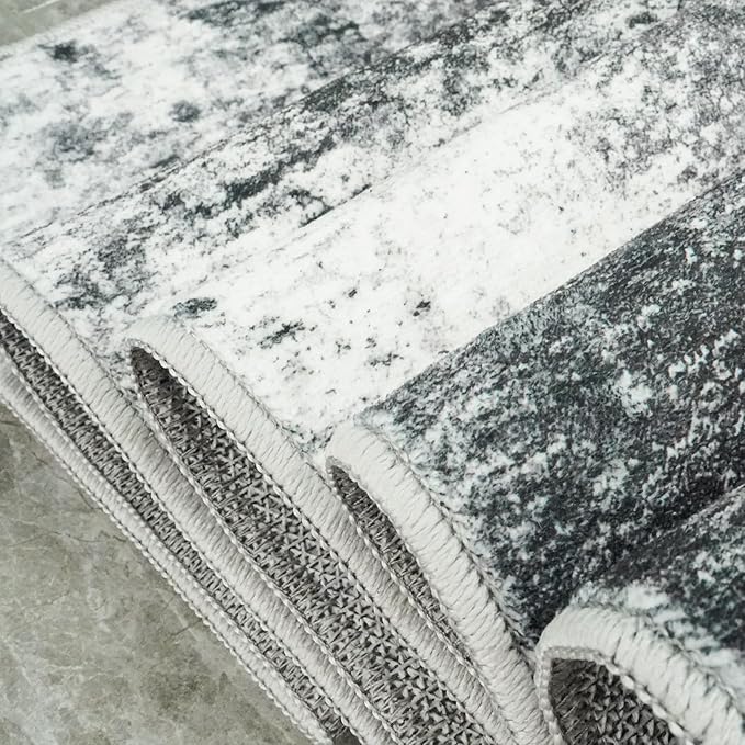 RUUGME Washable Hallway Rug 3x16 - Runner Rug Stain Resistant for Living Room Non Slip Indoor Entryway Rubber Backing Carpet Bedroom Kitchen Distressed Floor Decor Mat Machine Washable 3x16 Black A