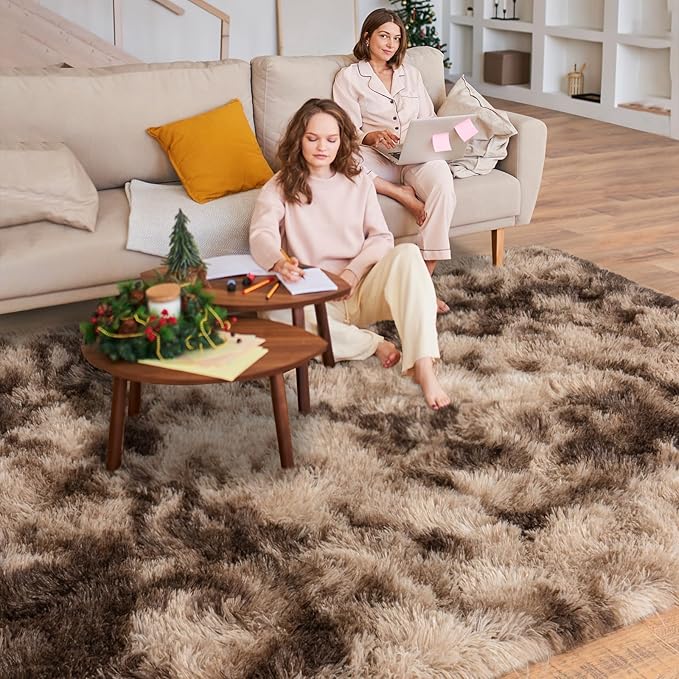 Large Rugs 8x10 Area Rugs for Living Room,Plush Fluffy Carpets for Boy and Girls Room, Modern Soft Shag Rug for Bedroom, Non Slip, Indoor Carpet for Kids Dorms Home Office Decor, Brown