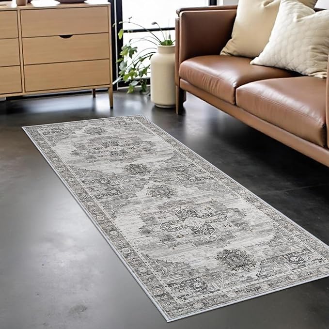 RUUGME 2x6 Hallway Runner Rugs - Washable Boho Rugs for Living Room Stain Resistant Vintage Carpet Tribal Rugs for Bedroom Kitchen Bathroom Non Slip Backing Decor Floor Decoration Mat 2x6 Grey