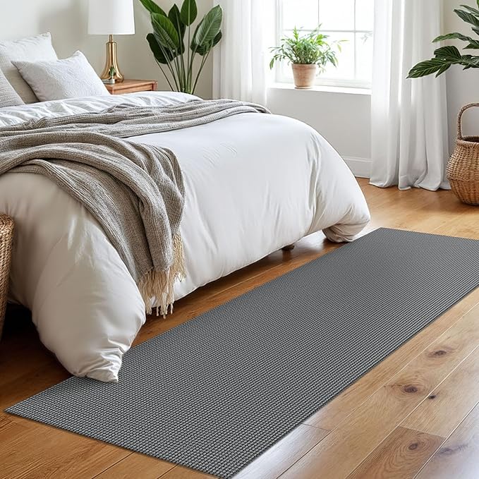 Braided Runner Rug 2x7 Ft Washable Runners for Hallways Non Slip Rubber Backed Kitchen Runners Cotton Entryway Runner Indoor, Woven Floor Carpet for Hall Kitchen Bedroom, Dark Grey/Grey
