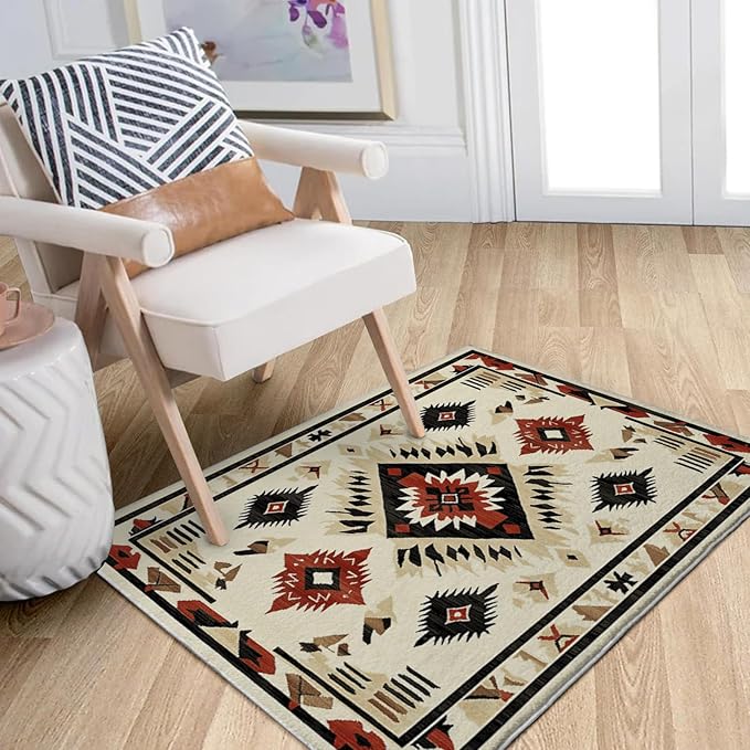 2x3 Entryway Rug Southwestern Rug Western Aztec Area Rugs Machine Washable Tribal Navajo Southwest Rug Non Slip Printed Low-Pile Indoor Door Mat Floor Carpet for Kitchen Bathroom Laundry