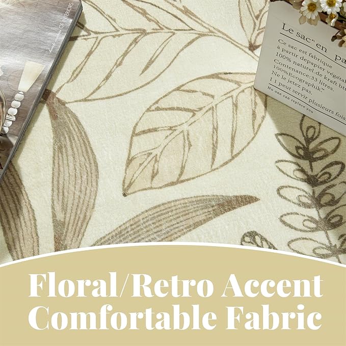 Ultra Thin 3x5 Small Entryway Rugs Indoor Doormat Stain Resistant, Vintage Floral Botanical Plants Throw Area Rugs for Bedroom Kitchen Living Room, Retro Khaki Bathroom Rugs Non Slip
