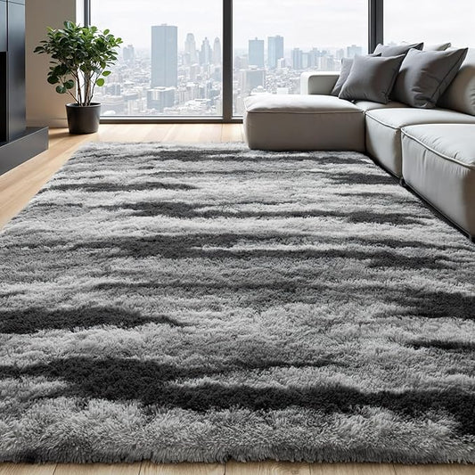 Zentavio Area Rugs for Living Room Large Rugs for Bedroom 6x9 Carpet Fluffy Fuzzy Soft Shag Aesthetic Plush High Pile Gray Throw Rug for Nursery Kids Room Dorm Waved Grey