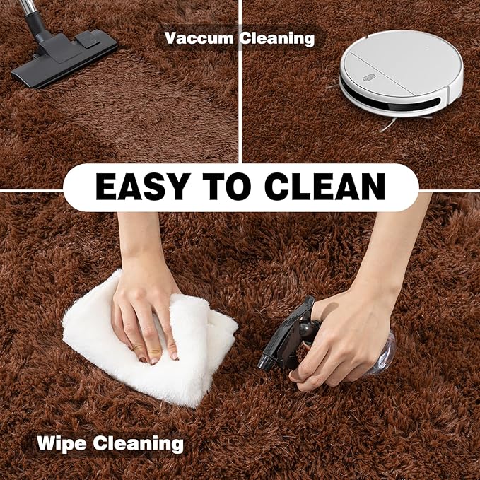 5x7 Shaggy Rugs for Living Room, Brown Fluffy Area Rug for Bedroom, Soft Plush Shag Carpet for Kids Room, Indoor Non-Slip Fuzzy Rug