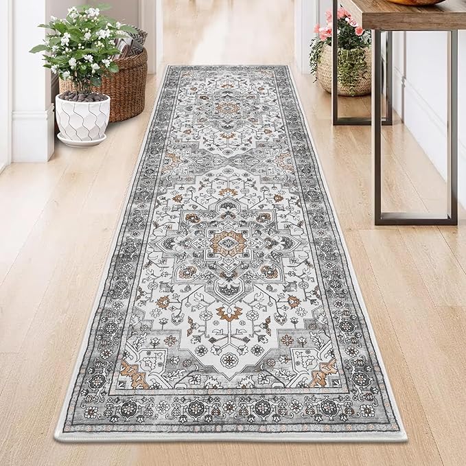 HEBE Hallway Runner Rug 2'x6' Washable Vintage Distressed Area Rugs Non Slip Laundry Rug Runner Boho Floor Carpet Runners for Hallways Entryway Laundry Room Kitchen Bathroom
