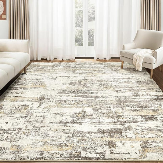 Area Rugs for Living Room: 6x9 Abstract Washable Rug Modern Neutral Large Soft Stain Resistant Non-Slip Backing Machine Table for Bedroom Dining Room Indoor Home Office Carpet - Gold Brown