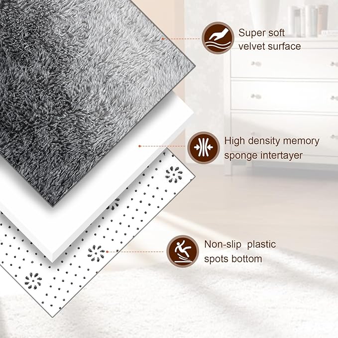 TWINNIS Super Soft Shaggy Rugs Fluffy Carpets, 4x5.9 Feet, Indoor Modern Plush Area Rugs for Living Room Bedroom Kids Room Nursery Home Decor, Upgrade Anti-Skid Rectangular Fuzzy Rug, Grey White