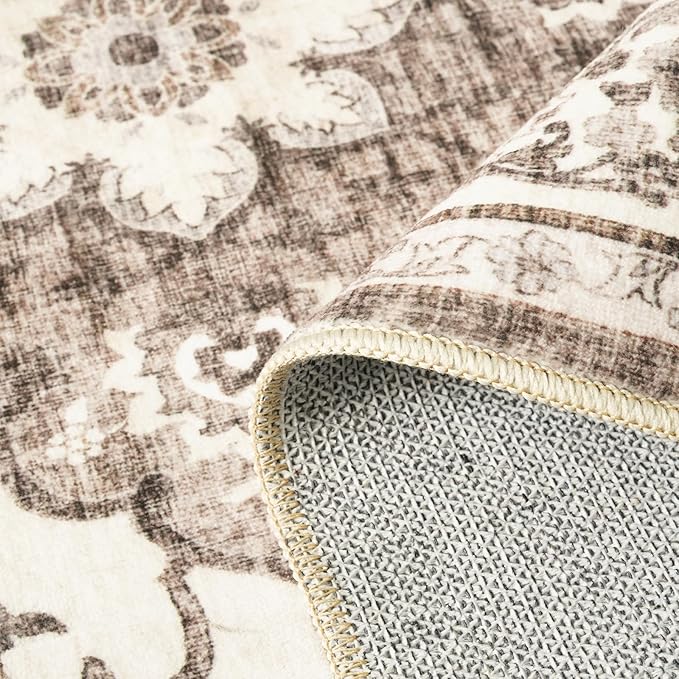 Washable Oriental Hallway Runner Rug - 3x20 Rugs for Living Room Soft Carpet for Bedroom Kitchen Waterproof Floral Distressed Indoor Stain Resistant Non-Shedding Floor Carpets (Beige, 3X20)