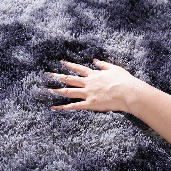 Zentavio Black and Grey Area Rugs for Living Room Large Men Room Carpet 6x9 Bedroom Fluffy Furry Shag Aesthetic Plush High Pile Floor Rug for Kids Room Dorm Home Decor Gray