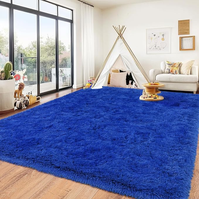 Blue Area Rugs 5x7, Anti-Skid Shaggy Fluffy Throw Carpets, Ultra Soft Plush Modern Indoor Fuzzy Floor Rug for Living Room Bedroom Nursery Kids Room Dorm Home Decor Aesthetic