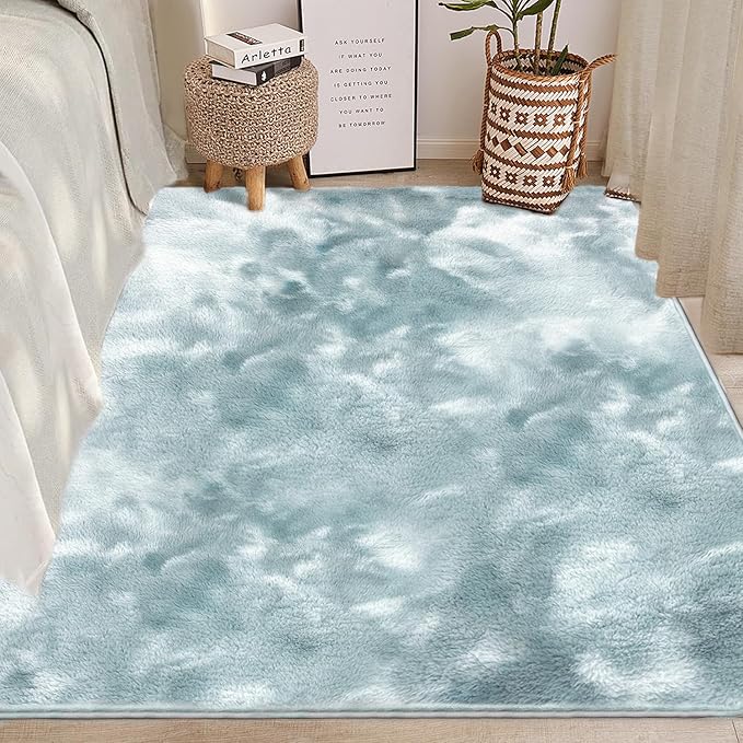 Ultra Soft Area Rug 5x8 Feet, Cosy Fuzzy Faux Fur Area Rug,Indoor Modern Plush Washable Shaggy Rugs for Bedroom Living Room Home Decor, Fluffy Carpet for Kids Room,Nursery,Dorm (Blue)