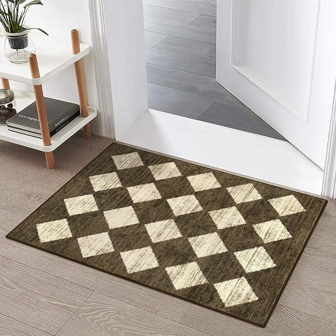 Lahome Small 2x3 Kitchen Rugs Non Slip, Machine Washable Entryway Rugs, Moroccan Trellis Indoor Soft Non-Slip Non-Shedding Throw Bathroom Carpet for Doorway Bedside Laundry Room, Brown
