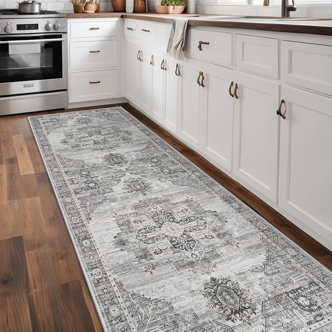 RUUGME Rug Runners 3x10 - Washable Hallway Rugs for Living Room Soft Stain Resistant Carpet for Bedroom Kitchen Bathroom with Non Slip Backing Home Decor Floor Decoration Mat 3x10 Grey