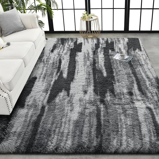 TWINNIS Super Soft Shaggy Rugs Fluffy Carpets, 5x8 Feet, Indoor Modern Plush Area Rugs for Living Room Bedroom Kids Room Nursery Home Decor, Upgrade Anti-Skid Rectangular Fuzzy Rug, Charcoal Grey