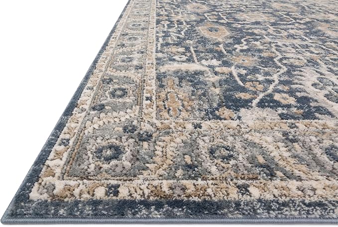 Loloi Teagan Collection 6'-7" x 9'-2" Area Rug in Denim/Pebble - Large, Soft Neutral Rug, High-Traffic for Living Room, Bedroom, Home Office, Dining Area
