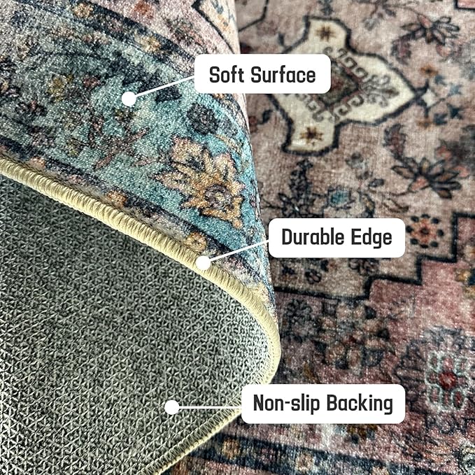 Traditional Vintage Runner Rug for Hallway & Kitchen, Non-Slip Long Rug, 2'x 10' Multi