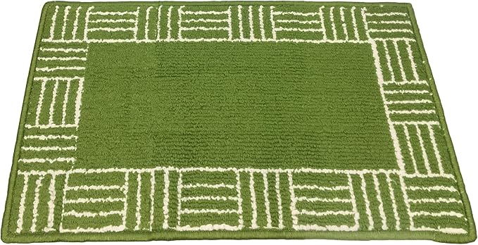 Border Stripes Design Floor Mat 17" x 28", Door Entrance Area Rug, Soft Non-Skid, Green