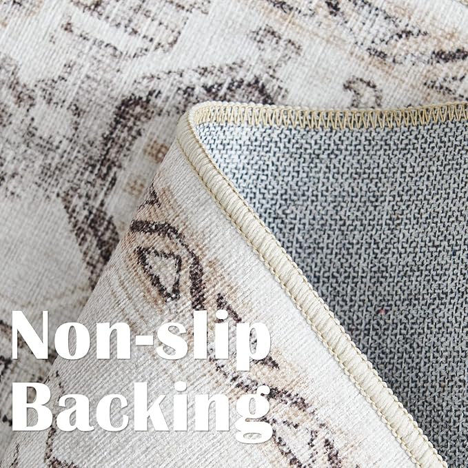 jinchan Kitchen Runner Rug 3x10 - Vintage Floral Machine Washable Non-Slip Hallway Runner Rug with Rubber Backing Ultra-Thin Carpet for Bedroom Laundry Room Farmhouse (3x10ft,Taupe)
