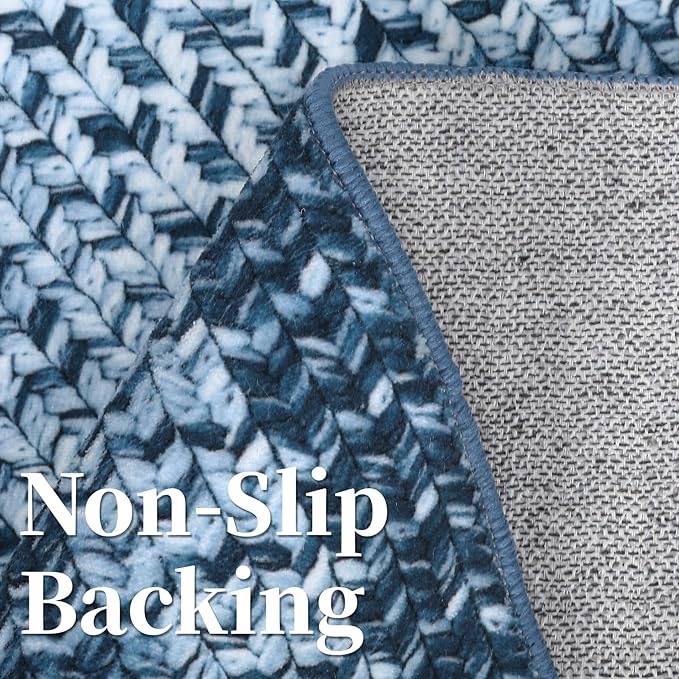 Washable Runner Rug 2x8 Bathroom Rugs Blue Modern Printed Braided Bedroom Rug Non Slip Geometric Area Rug Kitchen Rugs Stain Resistant Carpet for Laundry Room 2'x8' Blue