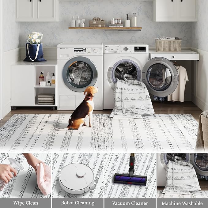 jinchan Area Rug 2x3 Moroccan Entryway Ultra-Thin Door Mat Washable Boho Geometric Rug Non-Slip Carpet for Bathroom Bedroom Laundry Room Charcoal
