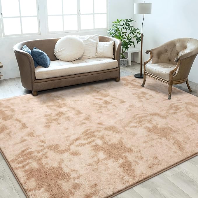 FlyDOIT Large Area Rugs for Living Room Bedroom, 5x8 Ft Tie-Dyed Beige Ultra Soft Comfy Thickened Memory-Foam Indoor Carpets, Cozy Modern Floor Rug for Boys Girls Playroom Dorm Nursery Home Décor