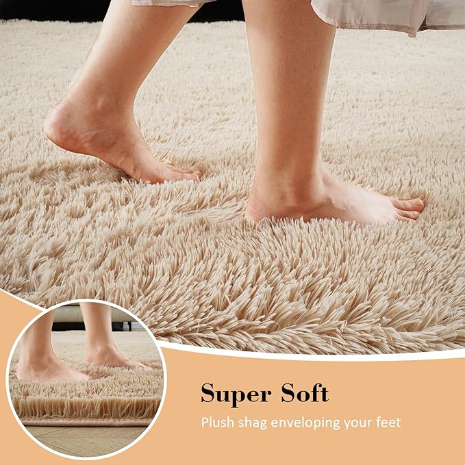 Fluffy Rug Shaggy Area Rug, Beige 5x8 Area Rugs for Bedroom, Small Bedside Rug, Soft Fluffy Shaggy Entryway Throw Rugs for Living Room Bedroom Kids Room Home Decor