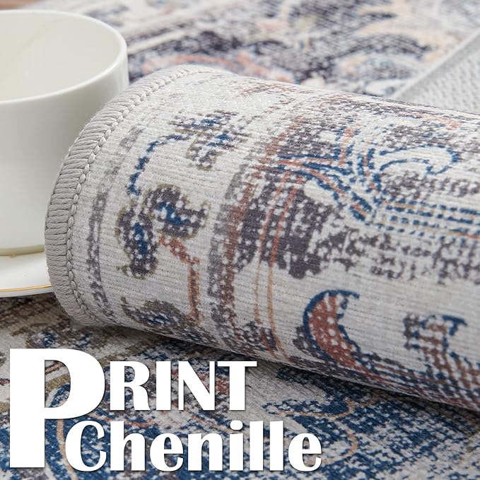 jinchan Runner Rug 2x8 Washable Kitchen Runner Rug Non Slip Grey Vintage Hallways Ultra-Thin Floral Print Floor Cover Accent Throw Carpet for Laundry Room Bedroom Living Room