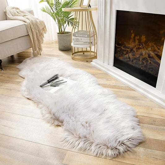 Ashler faux fur rug, Fluffy Shaggy Area Rug Ultra Soft 2 x 6 Feet Sheepskin Fur Rug, Frosted Bottom Beige Fuzzy Rug Machine Washable Shag Rug, Nursery Decor Throw Rugs for Bedroom, Living Room