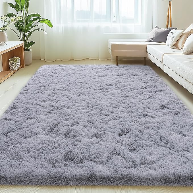 6x9 Rugs for Living Room, Large Fluffy Area Rugs for Bedroom, Soft Carpet Shag Kids Room Rug, Non-Slip Fuzzy Rugs Indoor (Light Grey, 6ft x 9ft)