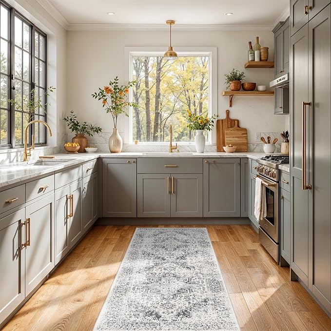 2x5 Hallway Washable Runner Rug: Machine Washable Kitchen Laundry Runner Vintage Non Slip Low-Pile Entryway Living Room Floor Mat Stain Resistance Indoor Floor Carpet for Entrance Living Room，Bridge