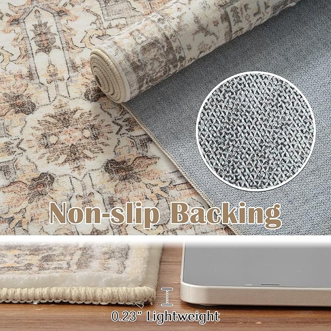 jinchan Runner Rug 2x5 Vintage Hallway Runner Rug Boho Washable Rug Floral Kitchen Runner Rug Retro Accent Non Slip Tribal Distressed Soft Rug for Bedroom Bathroom Laundry Room Doorway Taupe